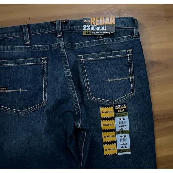 Mens NWT Ariat ReBar M5 2X Dura Stretch Straight Fit Leg Jeans - Picture 6 of 6